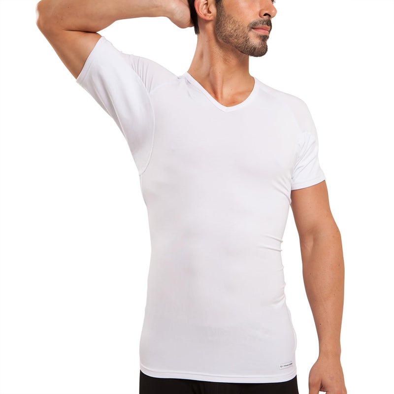 Ejis Men's Sweat Proof Undershirt, V Neck, Anti-Odor Silver, Micro Modal, Sweat Pads (XX-Large, White) - Image 1